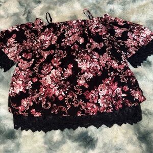 Iz Byer Black and Pink Floral Blouse